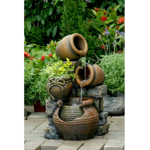 23.6" Three-Tiered Clay Look Pots Outdoor Patio Garden Water Fountain
