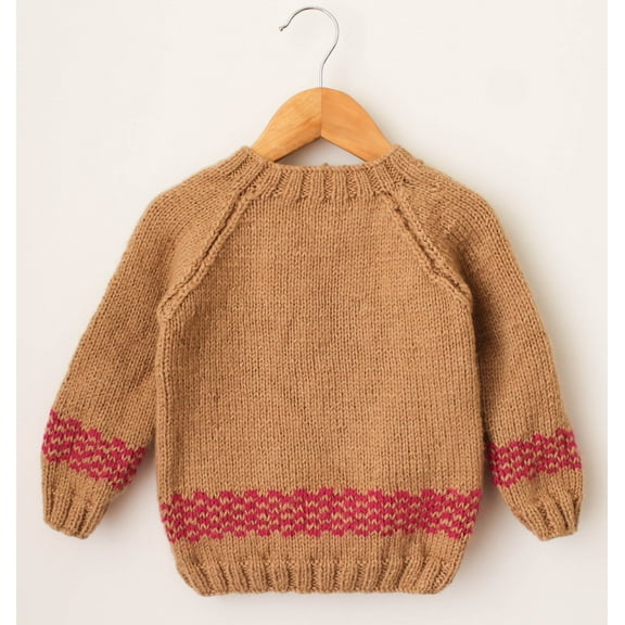 Woonie Handmade Full Sleeves Border Design Sweater For Kids-Brown