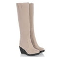 thumbnail image 4 of Fesfesfes Tall Boots For Women Slip-on Thick Wedge Heels High Heels Solid Color Winter Warm Knee High Round Toe Thick Fleece Snow 40(US:7.5), 4 of 6