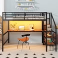 thumbnail image 2 of EUROCO Modern Metal Full Size Loft Bed with Wardrobe, Shelf and Desk with LED Light, Storage Staircase for Kids Teens, Black, 2 of 13