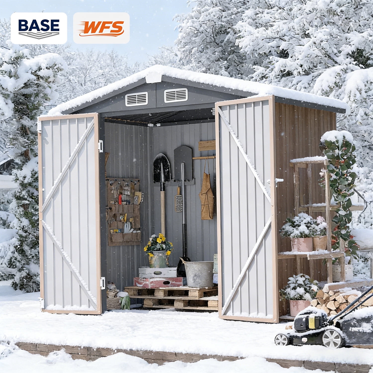 Clouddwell 6x4 ft. Metal Storage Shed with Base, Galvanized Steel Outdoor Garden Shed (Brown)