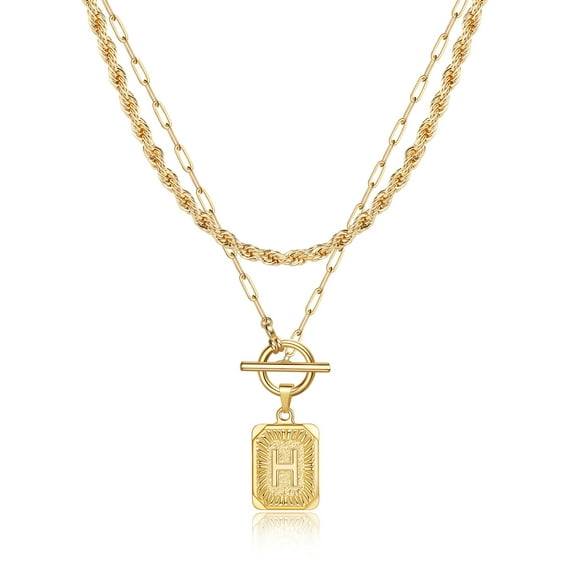 TINGN Layered Gold Necklaces for Women 14K Gold Plated Paperclip Chain Letter Pendant Necklaces
