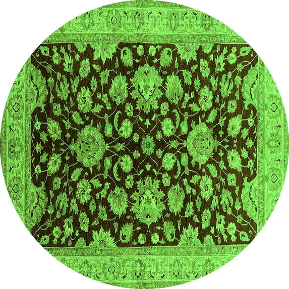 Ahgly Company Indoor Round Oriental Green Traditional Area Rugs, 8' Round
