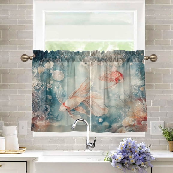 BZSMCE Set of 2 Pieces Kitchen Window Curtain Fashion Goldfish in Motion Printed 27x24in/27x36in