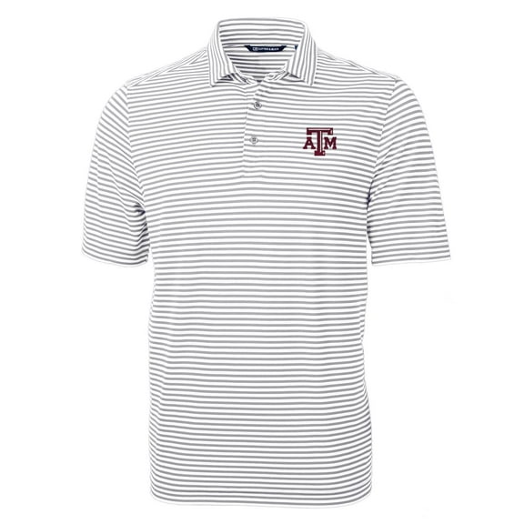 Men's Cutter & Buck Gray Texas A&M Aggies Virtue Eco Pique Stripe Recycled Polo