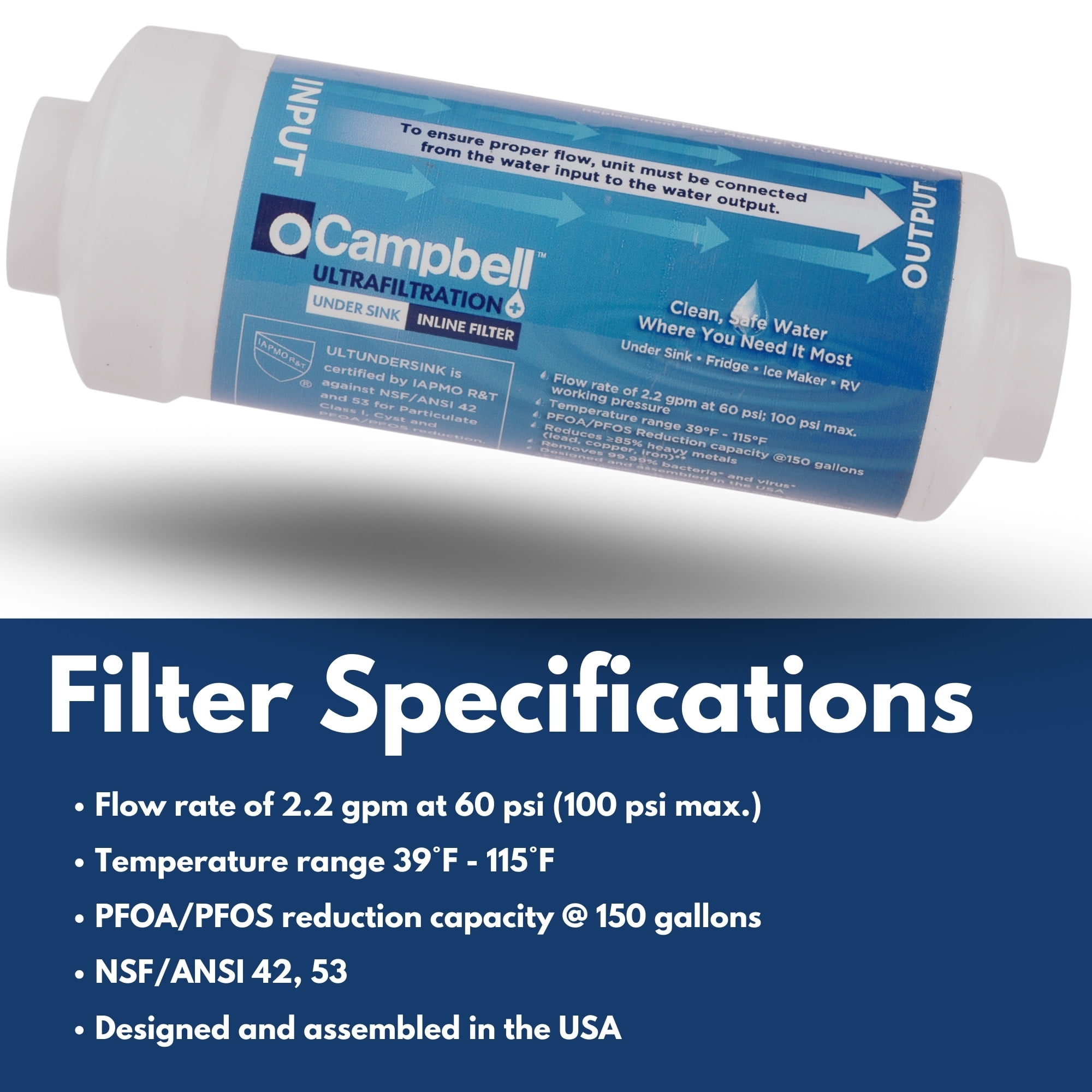 Campbell Ultrafiltration+ Inline Under Sink Filter Kit, High Flow