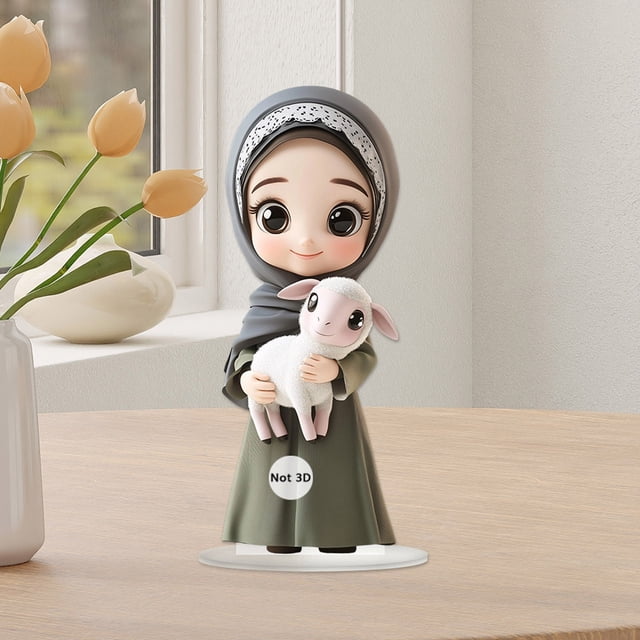 Acrylic Desktop Decoration Standee - 7.87 Inch Whimsical Woman & Sheep Figurine, 2D Printed Graphic Office Desk Ornament, Unique Home Decor Gift for Coworkers, Easy Assembly Decorative Centerpiece