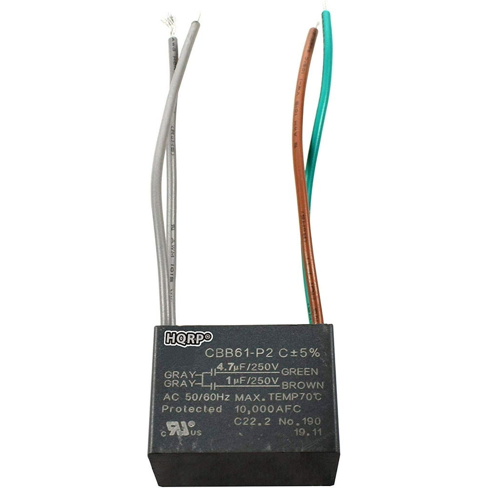 HQRP Capacitor CBB61 fits Harbor Breeze Ceiling Fan 4.7uf+1uf 4Wire