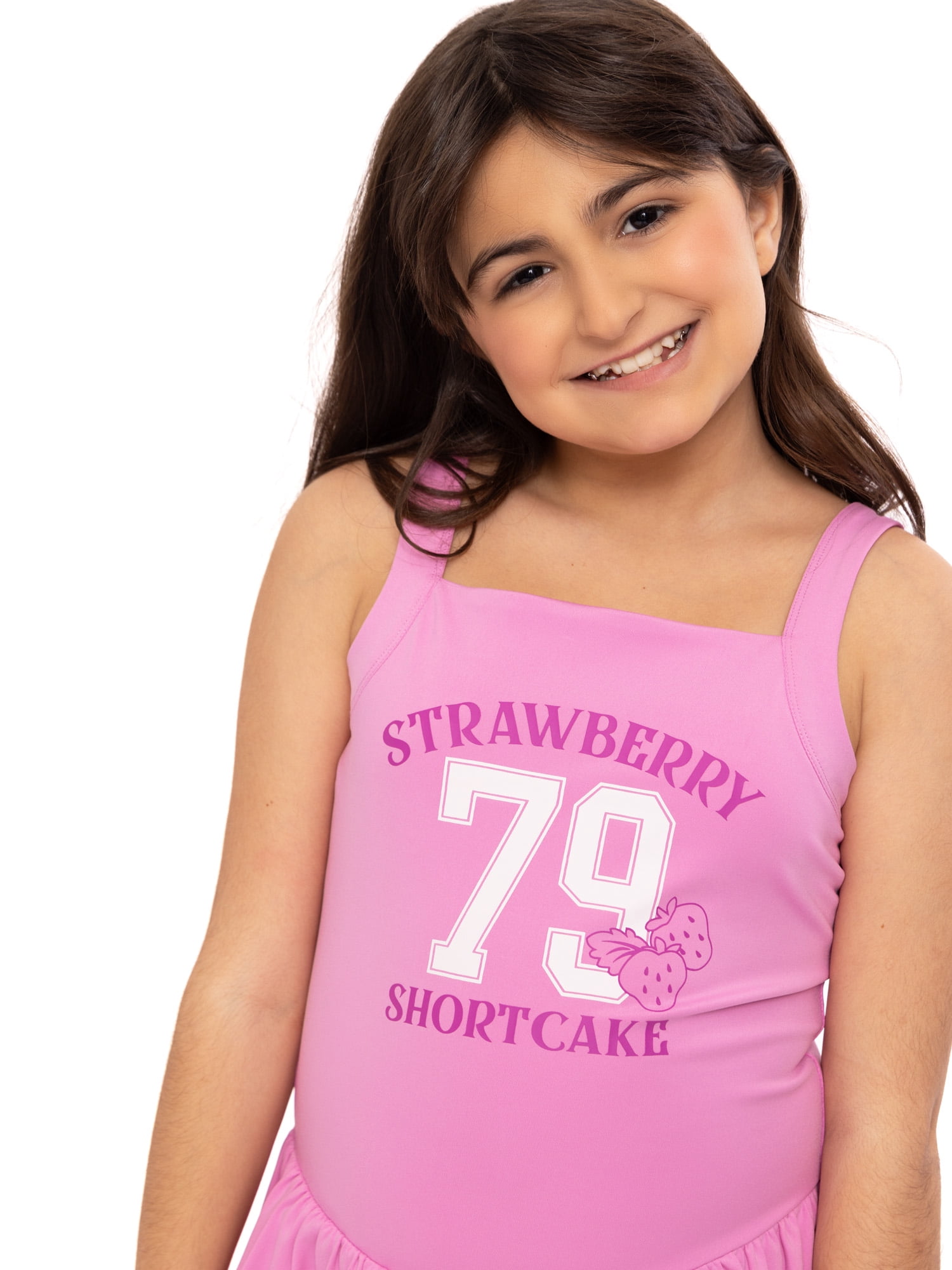 Strawberry Shortcake Girls Active Sleeveless Dress with Built-In Shorts, Sizes 4-12
