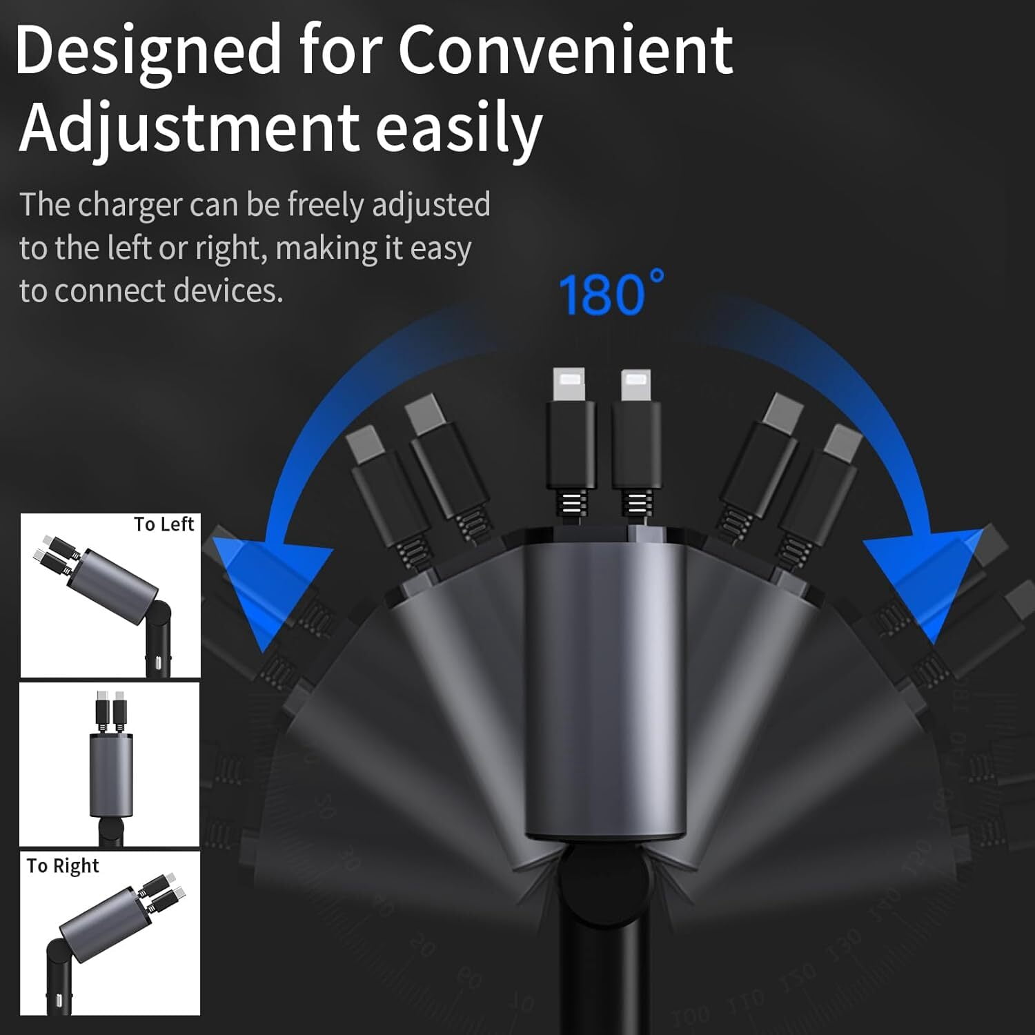 4 IN 1 Retractable 100W USB C Car Charger Adapter, Dual Port Fast Charging for Phones and Tablets