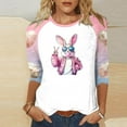 thumbnail image 3 of BiZtdJrK Women's Happy Easter Shirt 3/4 Sleeve Funny Tops Rabbit Graphic Colored Eggs Print Tees Cotton Crew Neck T-Shirts Easter Day Gifts Pink XL Weekly Sales, 3 of 6