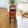 thumbnail image 5 of Country Style Accent Tables, Set of 3, Plant Stands, Wood Tops, Slim Line, Rust Resistant Black Metal Bases, 30, 26, and 22 Inches Tall, 5 of 10