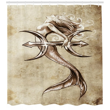 Mermaid Shower Curtain Vintage Mermaid In The Sea With An Anchor