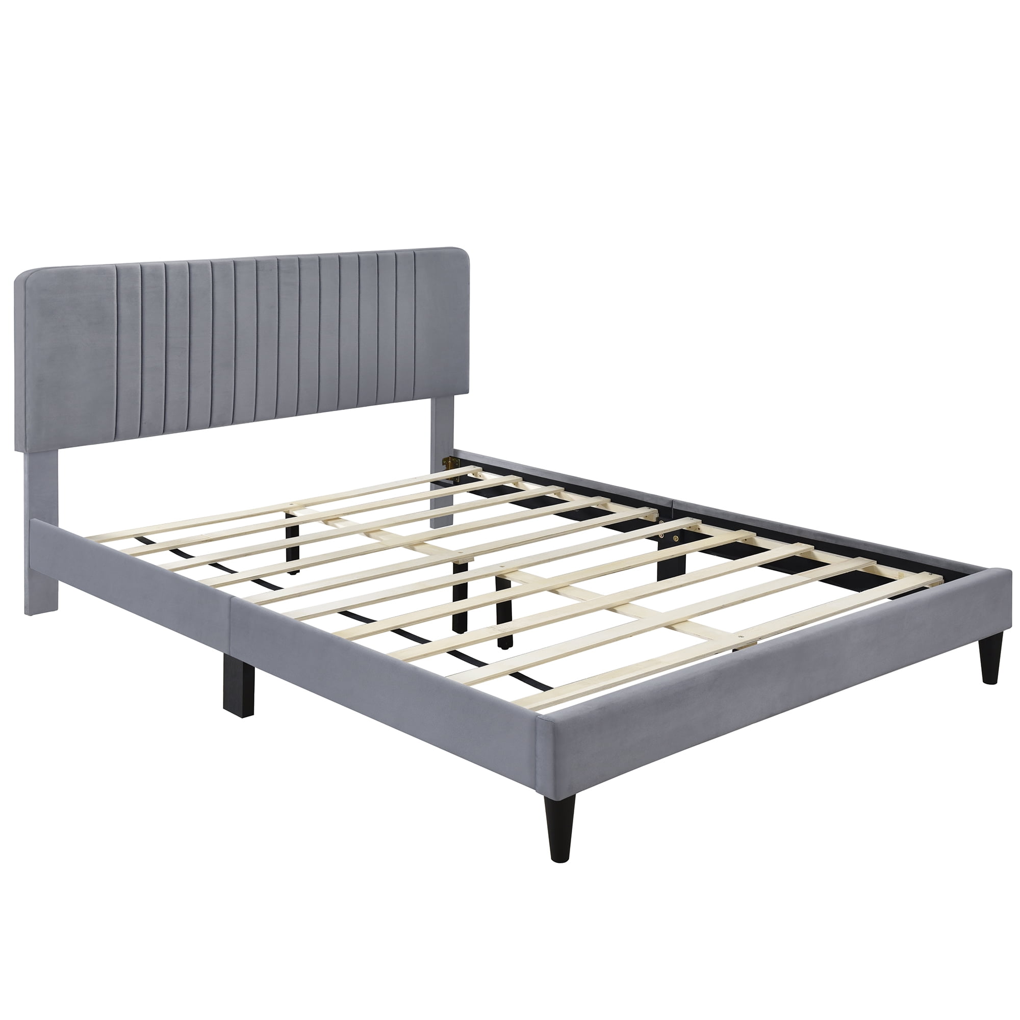 Aukfa Upholstered Platform Bed, Queen Bed Frame with Headboard - Gray