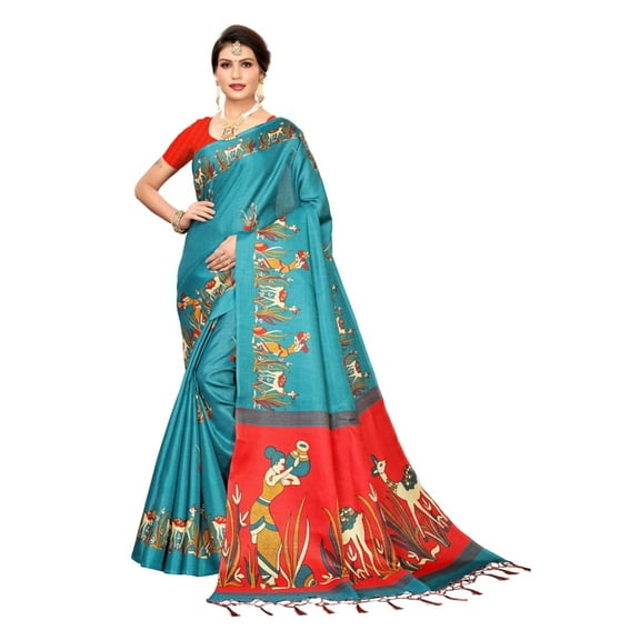 Multi color khadi cotton saree/sari with running blouse For Women/Girls