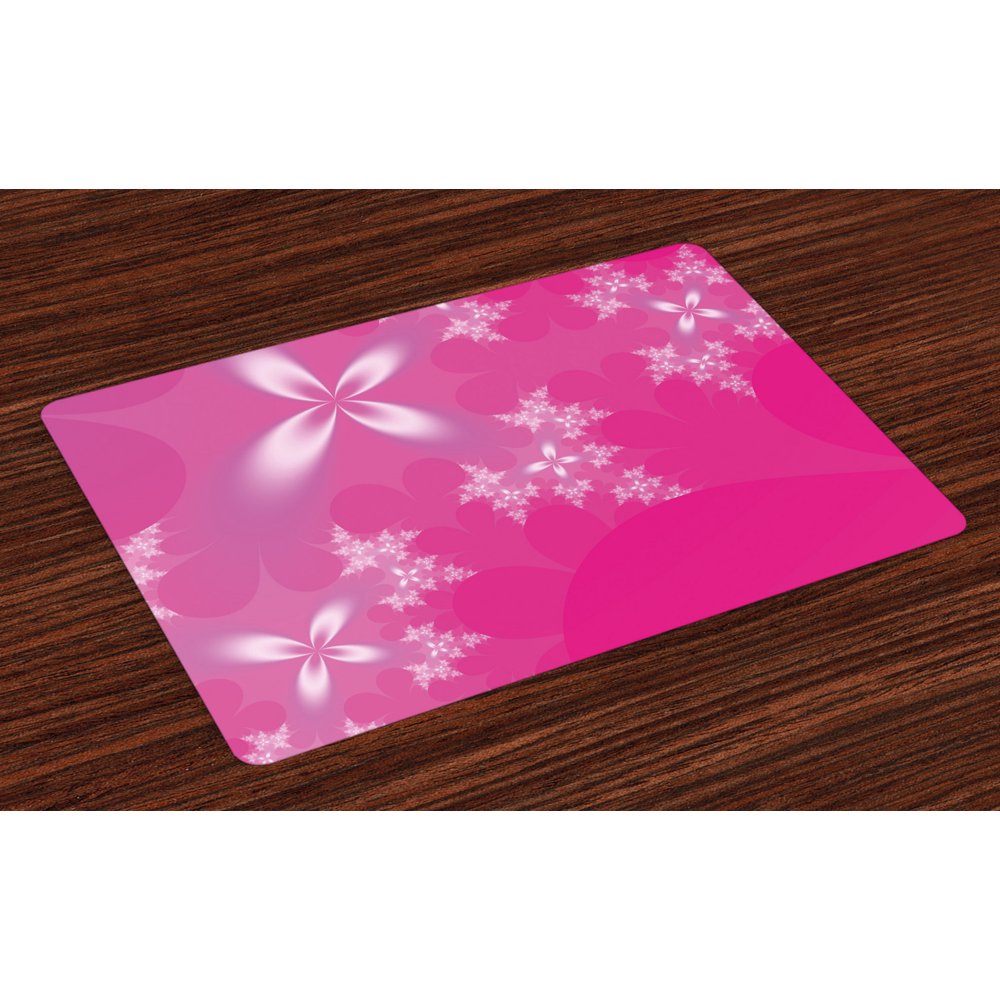Hot Pink Placemats Set of 4 Vibrant Floral Arrangement on an Abstract