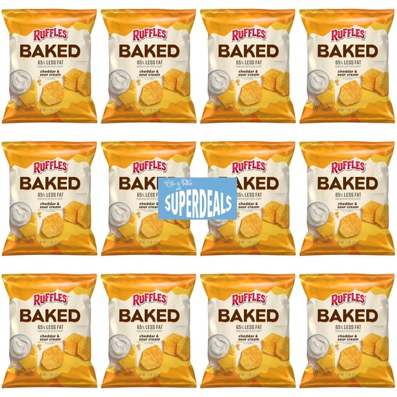 Baked, Ruffles Cheddar & Sour Cream, 1.125 Ounce (Pack of 12) Value Pack Bundled by SUPERDEALS with Mystery Gift