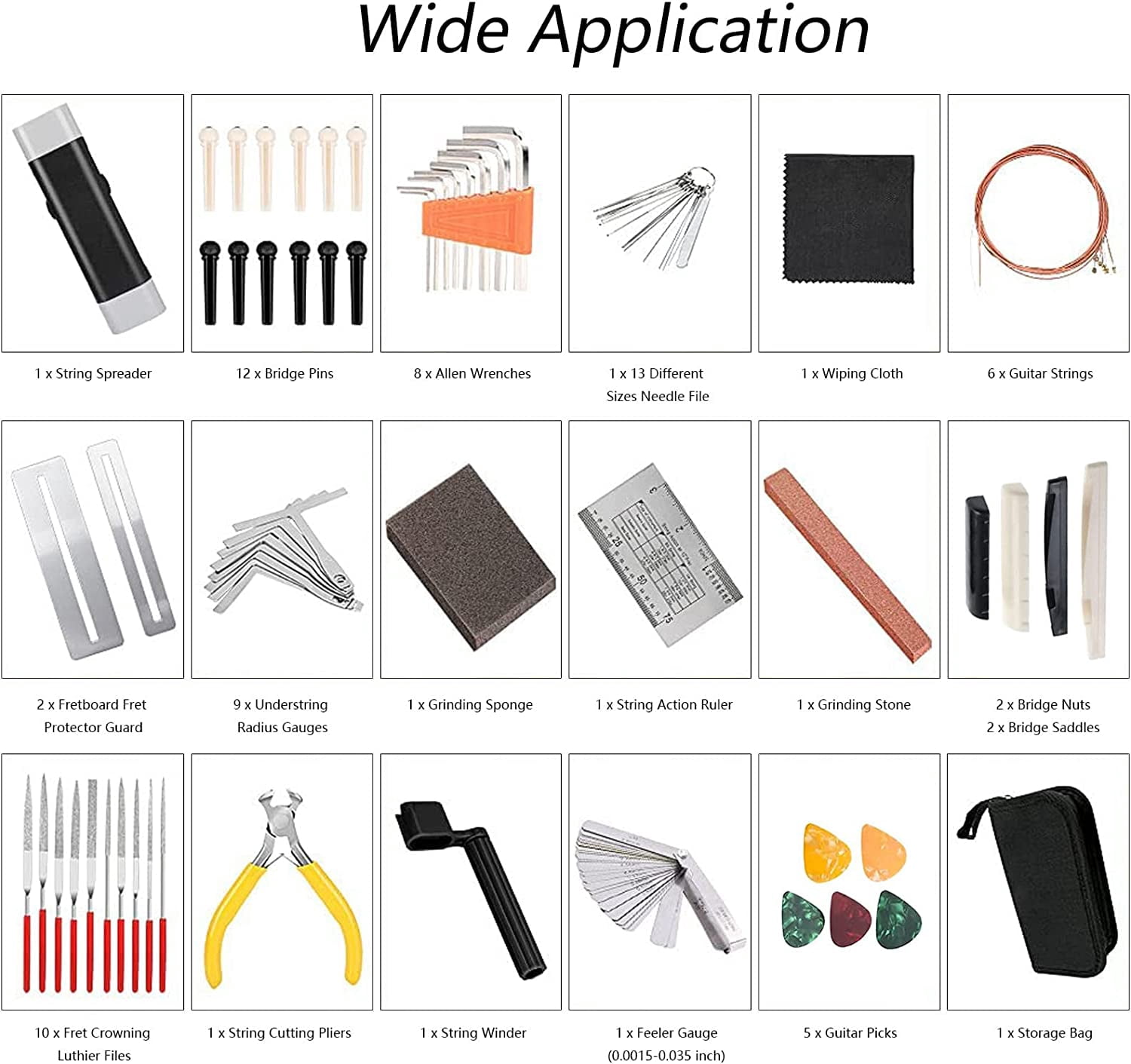 72PCS Guitar Tool Kit,Professional Guitar Repairing Maintenance Tool Kit with Guitar Strings Picks Bridge Pins Gauge Guitar Accessories Gifts for Acoustic Guitar Electric guitar Ukulele Bass Banjo