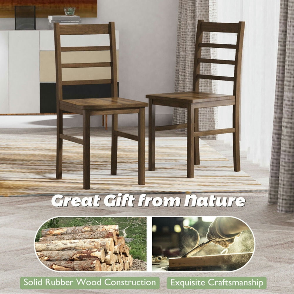 Demi Bonn Set of 4 Modern Kitchen Dining Chairs with Solid Rubber Wood Structure and Backrest for Dining Room Living Room, Walnut