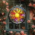 thumbnail image 6 of Boho Sun STAINED GLASS Suncatcher – Vibrant Celestial Sun Face Window Hanging – Colorful Sunburst Art Panel for Garden or Home Decor Gifts, 6 of 9