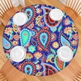 thumbnail image 2 of Stretch Round Tablecloth Boho Floral Design, Elastic Hem for 38 to 42 Inch Tables, 44" Durable Vinyl Cover for Cafe & Home, 2 of 7