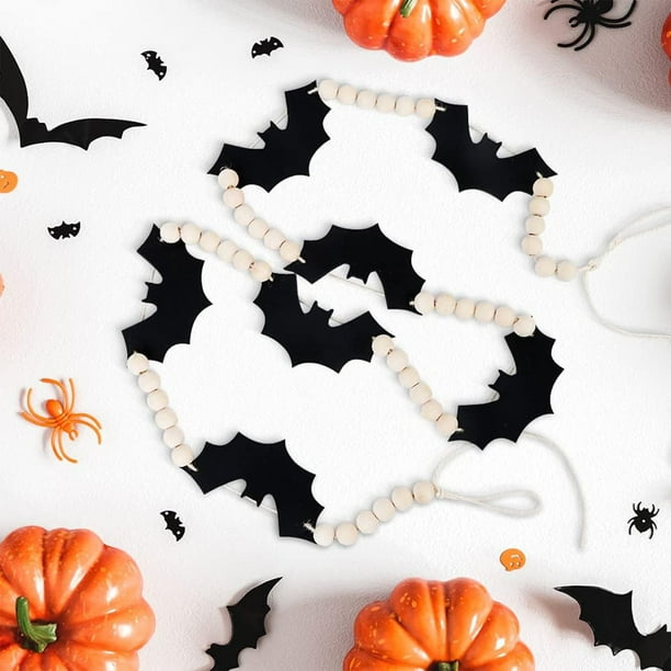 Fiudx Cuerda de Cuentas de Murciélago de Halloween, Diseño de Cuentas de Madera, Adornos de Pared Diy, Decoración para Fiestas, Decoración Versátil, Fácil de Montar, Tamaño de 55 Pulgadas, Ideal para