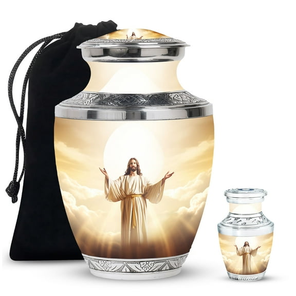 Jesus Christ Large Urns For Human Ashes Adult Male And Female - Mini Unique Urn For Ashes Adult Man - Decorative Gifts For Memorial Combo 10Inch 200Lbs And 3Inch Keepsake
