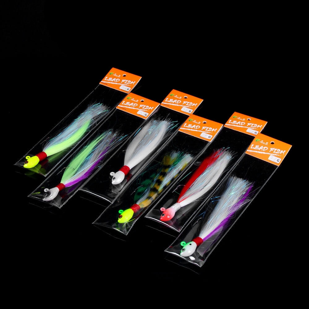 6PCS Bucktail Jigs Fishing Lures Lead Teaser Jig Head Bass Saltwater Lure USA