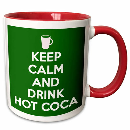 3dRose Keep calm and drink hot cocoa. Green. - Two Tone Red Mug,