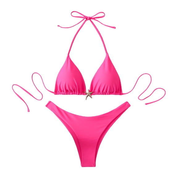 Hduncf Thong Bikini Set Women Cheeky Triangle Bikini Swimsuits Bathing Suit String Tops Mid-Rise Bottom Bathing Suit Pink S