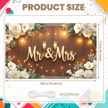 Elegant Design Wedding Banner Mr & Mrs Champagne Flowers Garland for Wedding Reception Romantic Event Anniversary