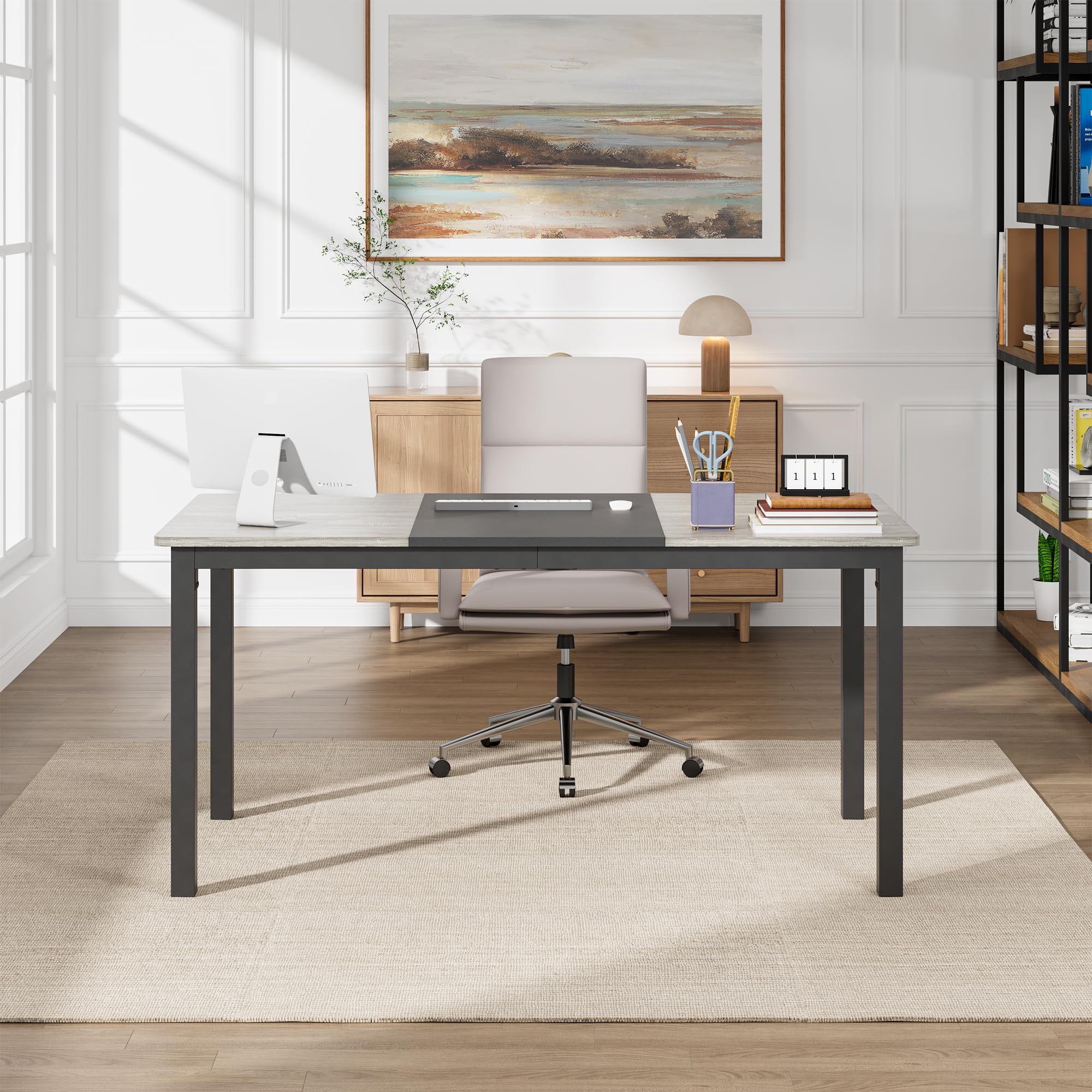 Accreate Computer Desk, Large Office Desk with Storage, Writing Desk Work Desk for Home Office, Study, Modern Simple Desk, Large Legroom, Metal Frame