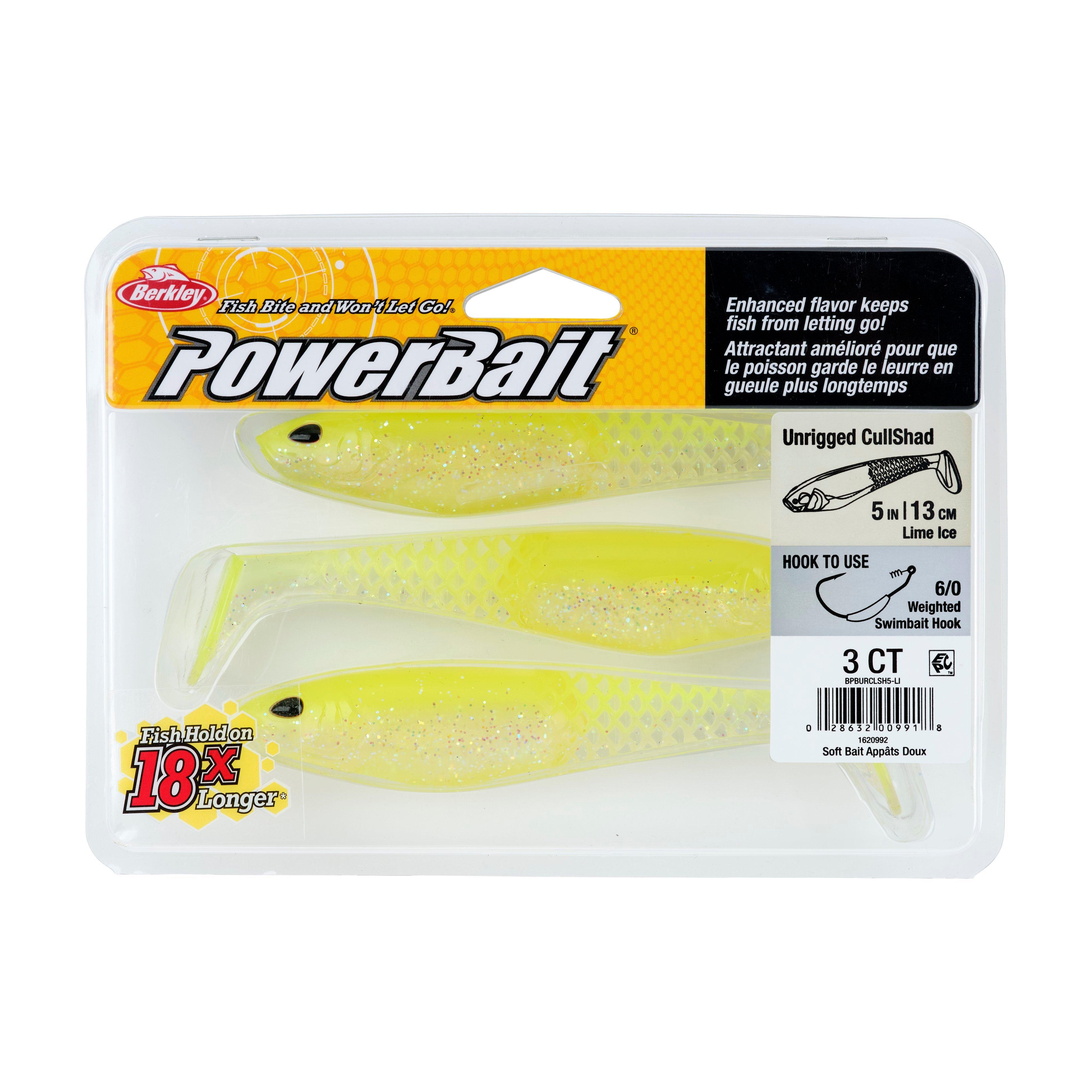 Berkley PowerBait® Unrigged CullShad, 5 in, Lime Ice