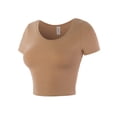 thumbnail image 2 of A2Y Women's Basic Ribbed Short Sleeve Rayon Crew Neck Fitted Crop Top Tee Mocha Latte L, 2 of 5