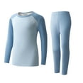 thumbnail image 2 of Girls 2 Piece Outfits New Children's Warm Underwear Set Home Wear Fall Winter Boys and Girls Color Blocked Wool and Silk with Fleece Lining Pants Style B-19 Blue 11 Years, 2 of 8