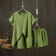 thumbnail image 2 of CheerKidz 2 Piece Outfits for Women Lightweight Matching Lounge Sets Cap Sleeve Tops and Elastic Waisted Shorts Cotton and Linen Solid Color Clothes Set(Green,2XL), 2 of 9
