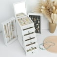 thumbnail image 2 of White Jewelry Box Wood for Women, 6-Layer Large Organizer Box with Mirror & 5 Drawers for Rings, Earrings, Necklaces, White, 2 of 19