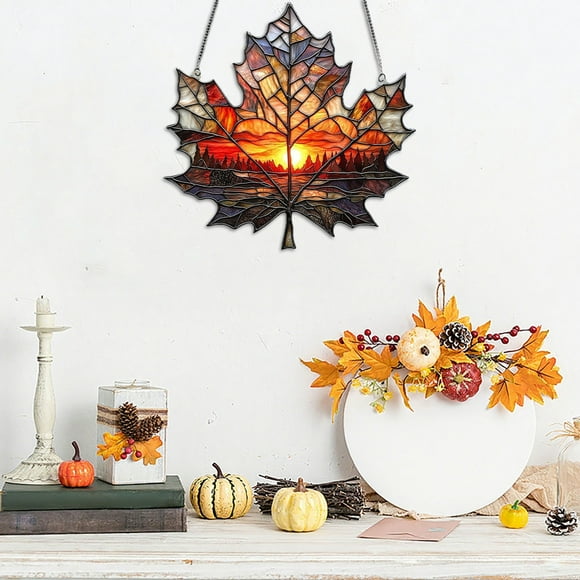 Pendentif Suspendu Saisonnier en Feuille d'Érable Acrylique pour l'Automne, Maison et Vitrine d'Appartement pour Anniversaire