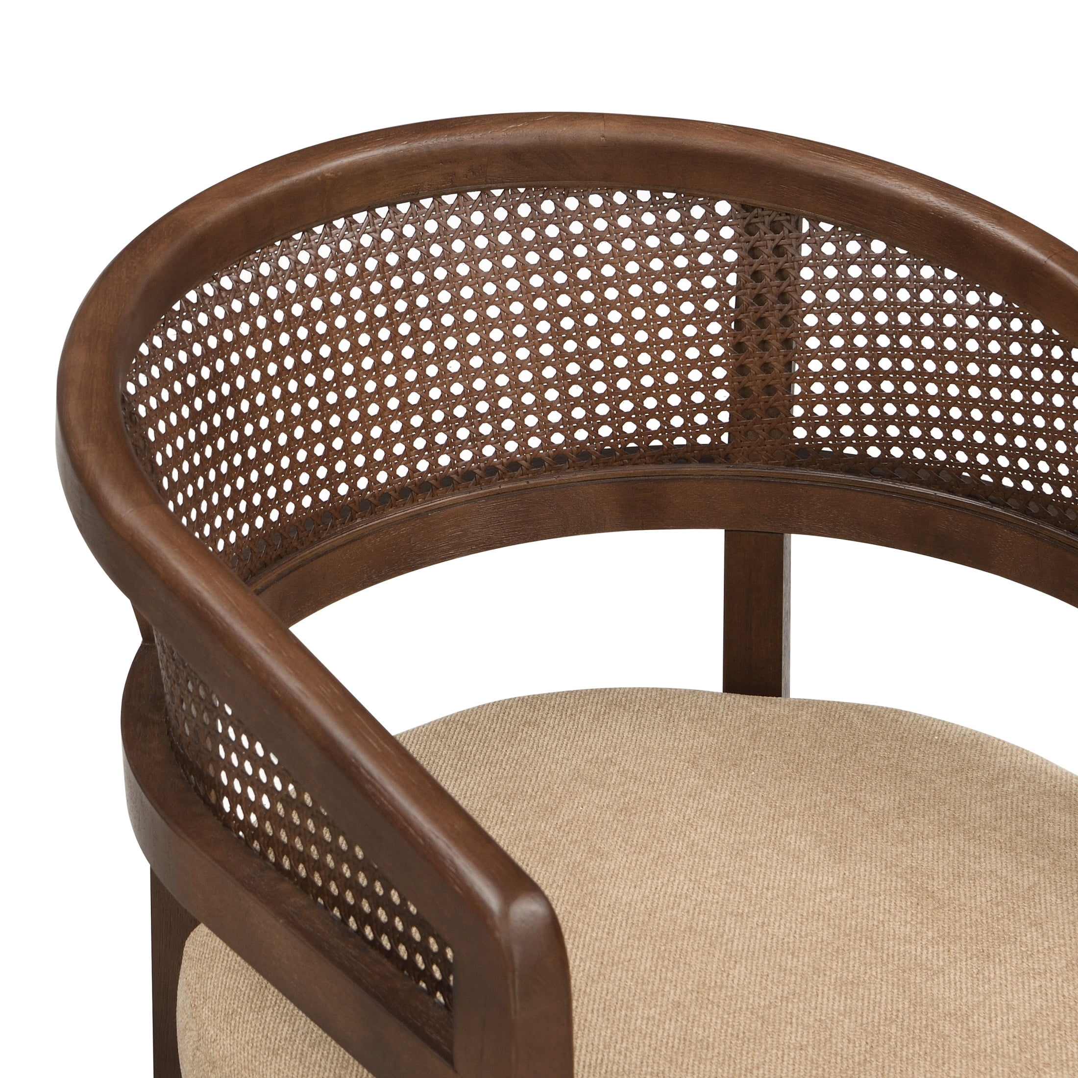 Christopher Knight Home Rattan Curved Back Dining Chairs, Wood Frame with Cushion, Walnut+Light Brown, Set of 2