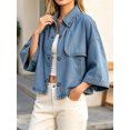 thumbnail image 3 of Womens 3/4 Sleeve Cropped Denim Jackets Casual Button Down Loose Coat with Pockets, 3 of 7