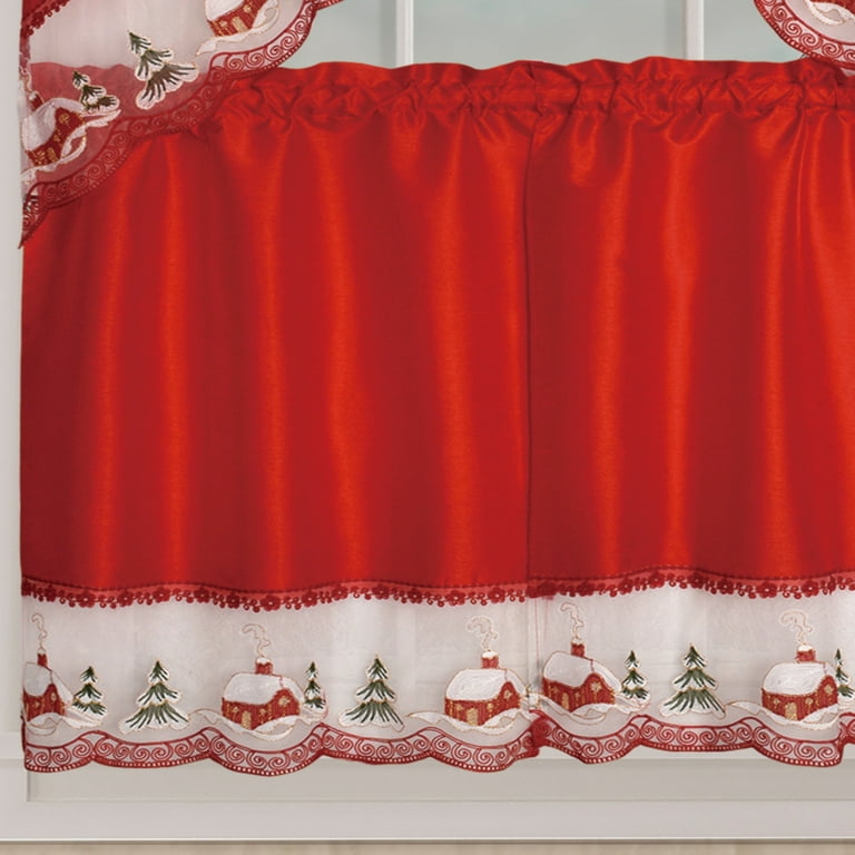 Kashi Home Holiday Kitchen Curtain Set, Swag Valance and Two