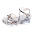thumbnail image 4 of Shiny Metallic Platform Wedge Sandals for Women 2026 Summer Trendy Pu Leather Open Toe Ankle Strap Dressy Sandals, 4 of 9