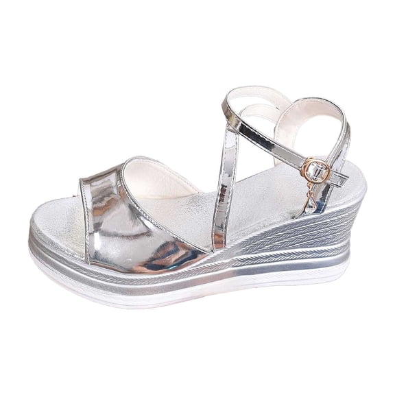 Wedges Sandals with Arch Support for Woman Cute Trendy Lightweight Hard Sole Low Wedge Heels Womens Slippers Size 8 Ankle Buckle Studded Fashion Sandals for Summer