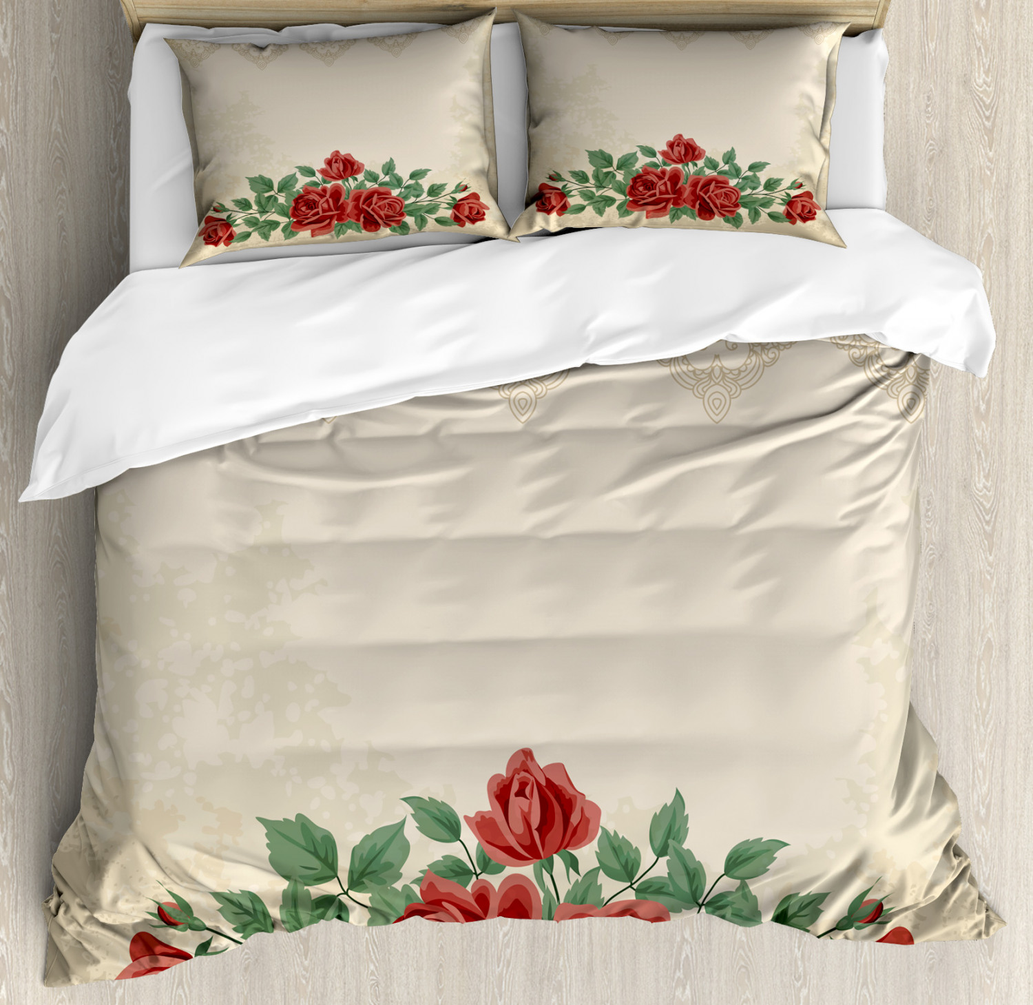 Shabby Chic King Size Duvet Cover Set, Vintage Glamour Background with