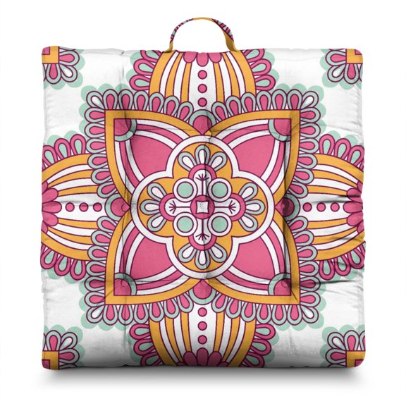 Cultural Mandala Floor Pillow – 22 Inch Large Square Cushion, Exotic Tribal Print, Soft for Yoga & Home Decor