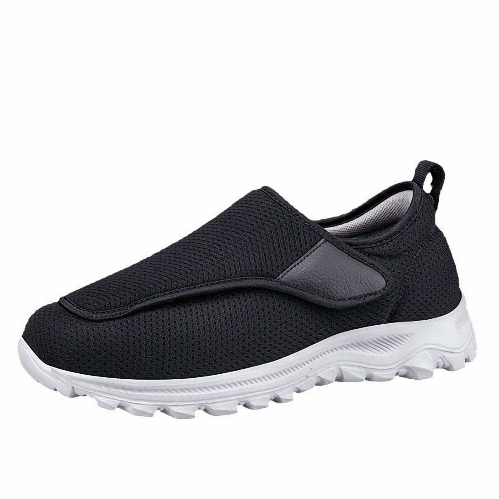 XIMIN Walking Shoes for Men Wide Diabetic Shoes Zero Drop Shoes Adjustable Barefoot Shoes Breathable Wide Width Arthritis Edema Outdoor Running Shoes (8.5, Black)