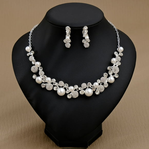 Nvzi Conjunto de joyas de novia con forma de lágrima y diamantes de imitación, collar y pendientes para boda, A04