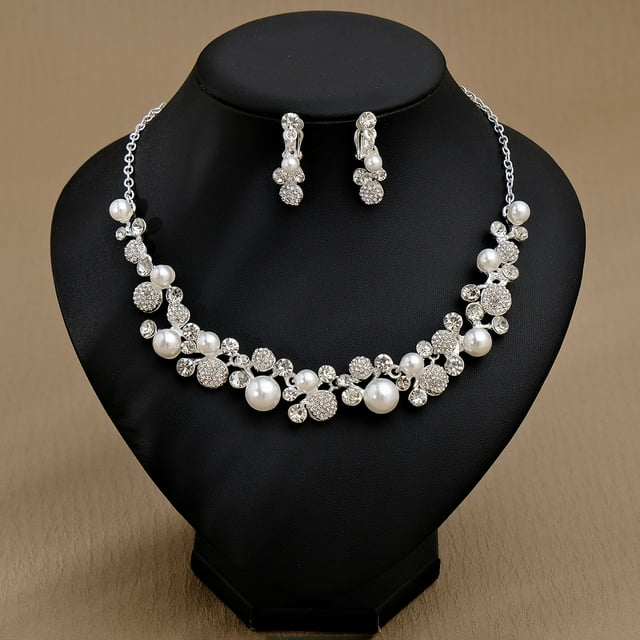 Nvzi Conjunto de joyas de novia con forma de lágrima y diamantes de imitación, collar y pendientes para boda, A04