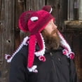 thumbnail image 3 of Novelty Handmade Funny Tentacle Octopus Hat Crochet Cthulhu Beard Beanie Men's Women's Knit Wind Mask Cap Halloween Animal Gift (Red,One Size), 3 of 6