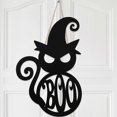 thumbnail image 1 of Halloween Door Hanger Black Boo Door Sign Decor Round Wood Hanging Sign Personalized Rustic Door Hanger Sign Wooden Halloween Wall (Black Cat Style), 1 of 4